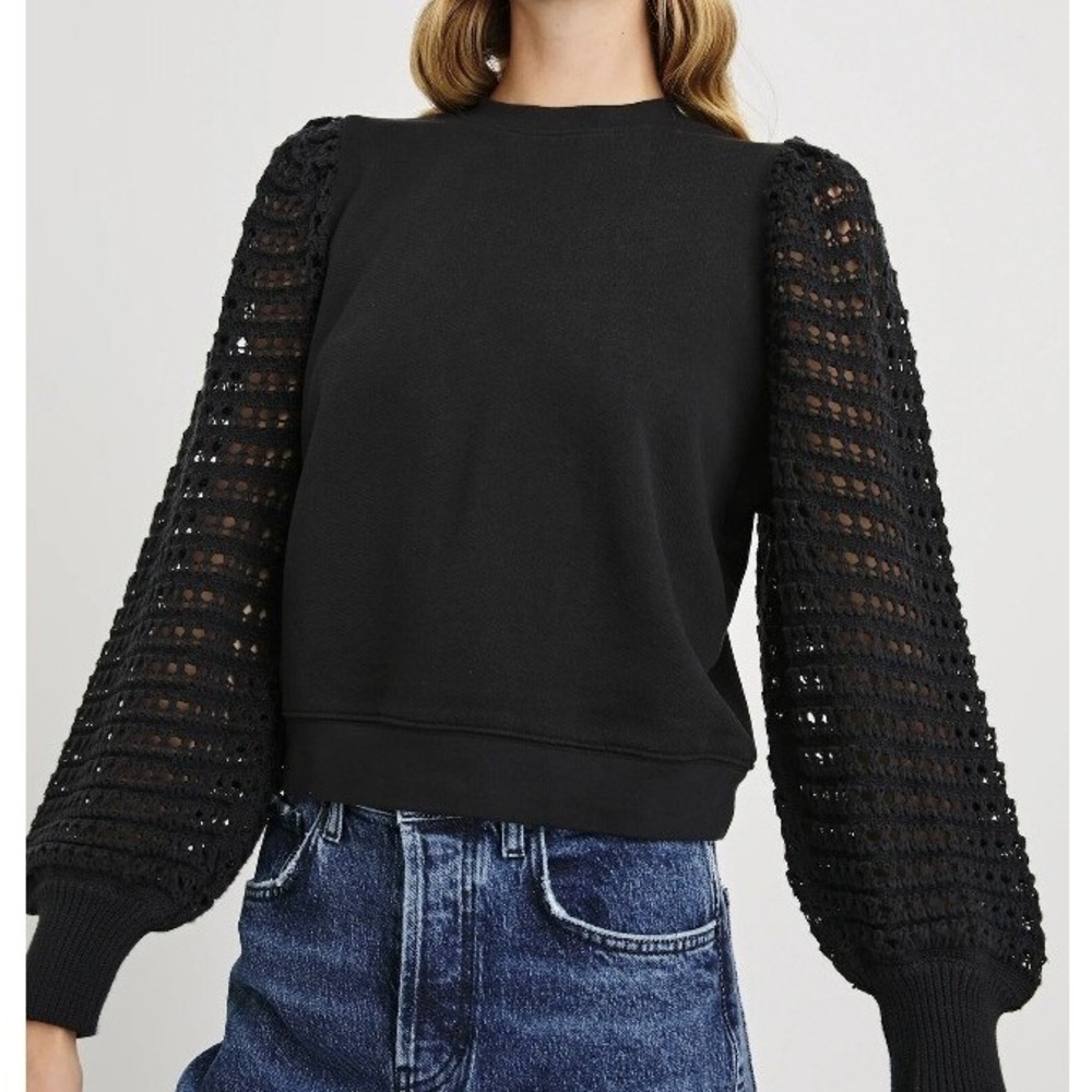 Rails Melody Sweatshirt Women S Black Crochet Balloon Sleeve Cotton Boho Chic